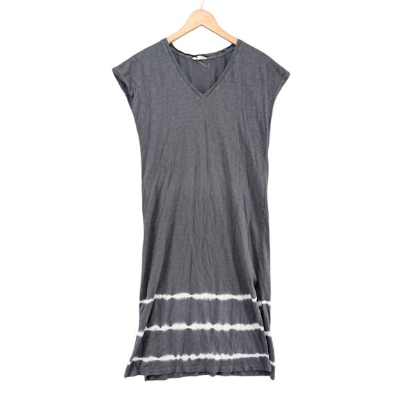 Mystree Bleached Slub Midi Dress Grey White Sleeveless Cotton V Neck Size S - Picture 1 of 10